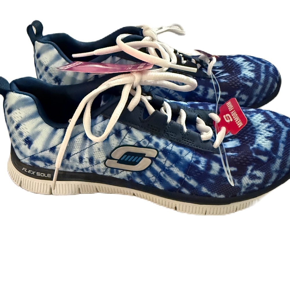 Skechers Flex Appeal Tie Dye (rare edition) Athletic Shoe SZ 8 Navy Blue & White